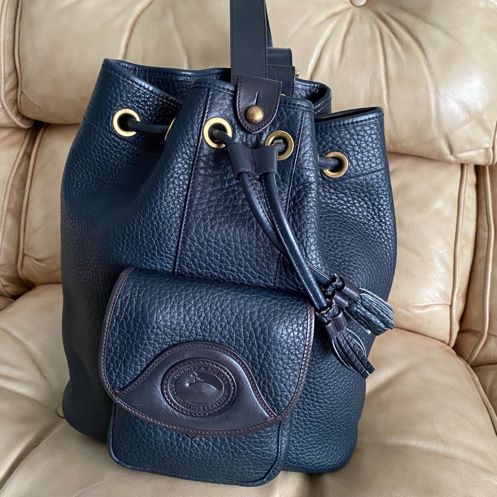 Lknw Dooney & Bourke Navy Large Drawstring Sling Awl Pebbled Leather Vintage